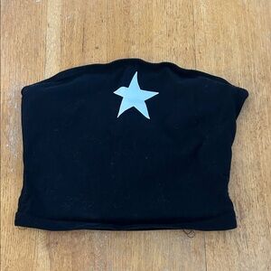 SHEIN Black Strapless Crop Top with White Star